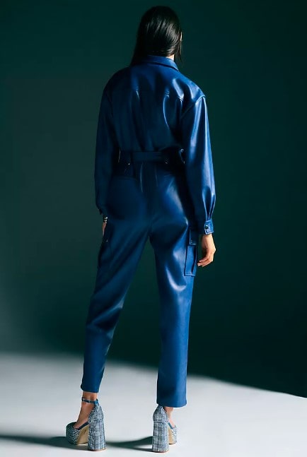Women's Bodycon Leather Jumpsuit In Blue