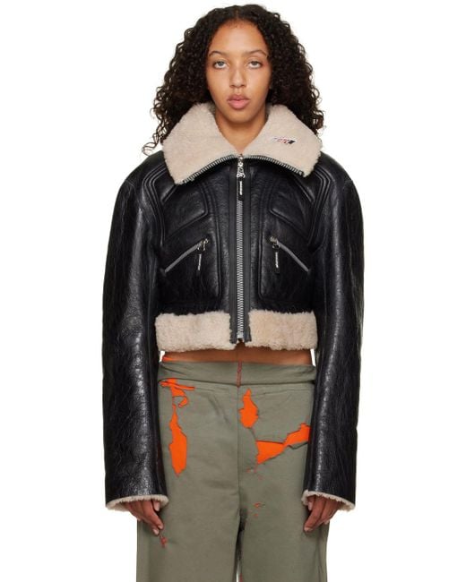 Women's Shearling Leather Jacket In Black