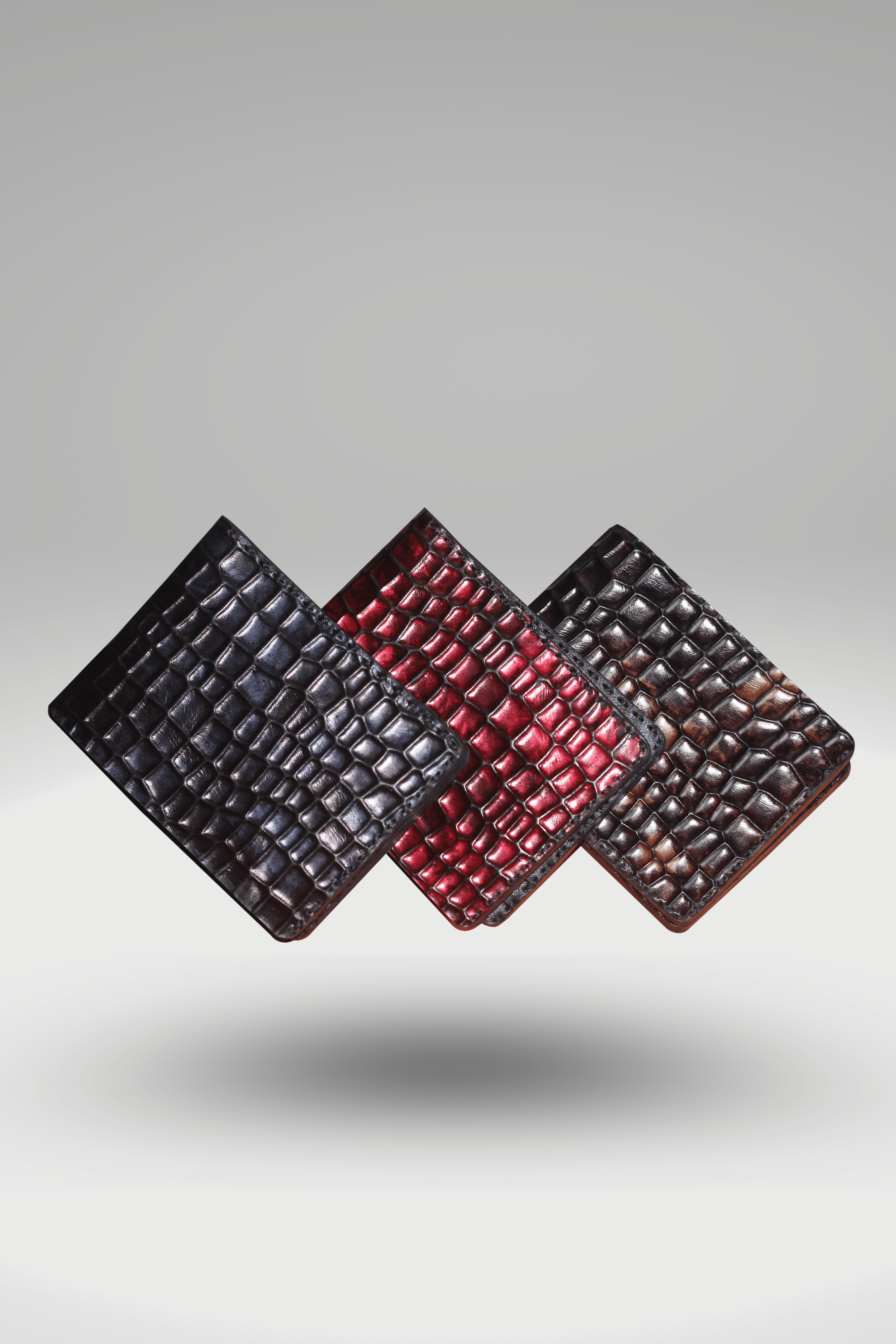 Men's Cubic Crocodile Textured Genuine Cowhide Leather Wallet In Maroon
