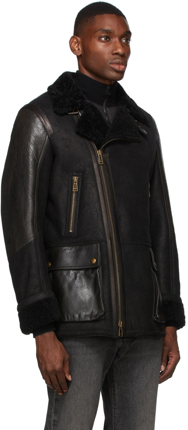 Men's Sheepskin Leather Jacket In Black