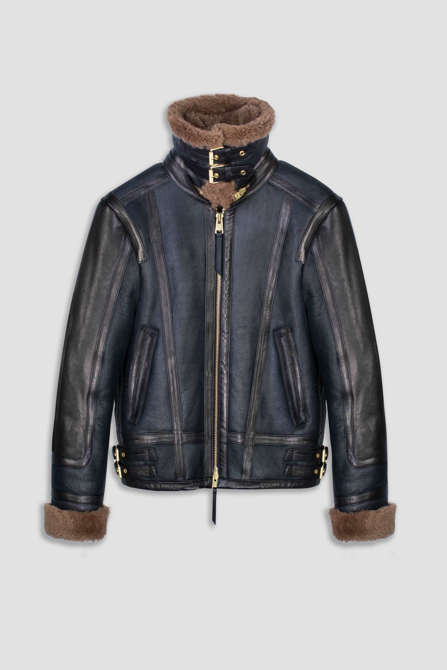 Men's Sheepskin Shearling Leather Jacket In Blue