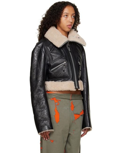 Women's Shearling Leather Jacket In Black