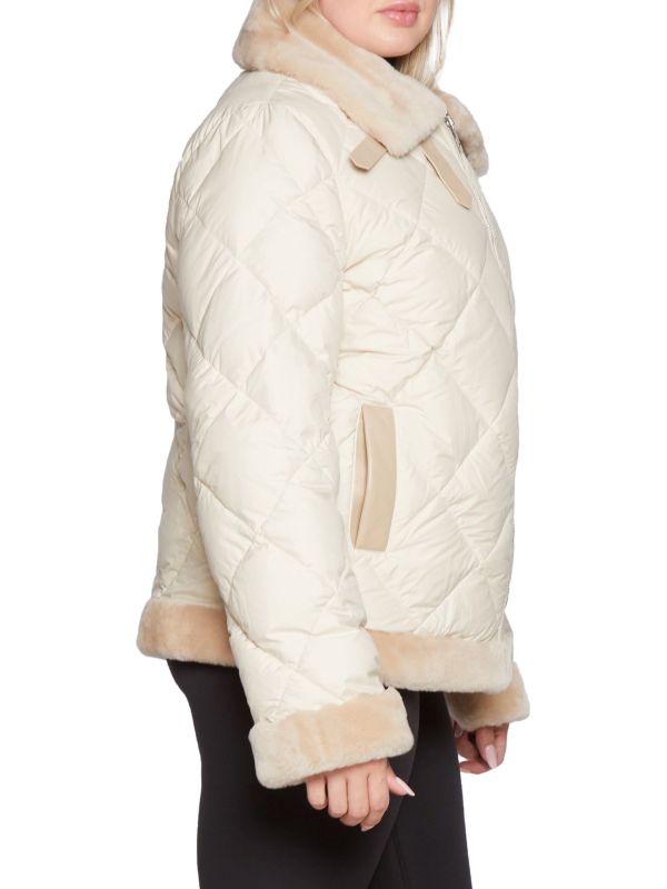 Women's Shearling Leather Puffer Jacket In Beige