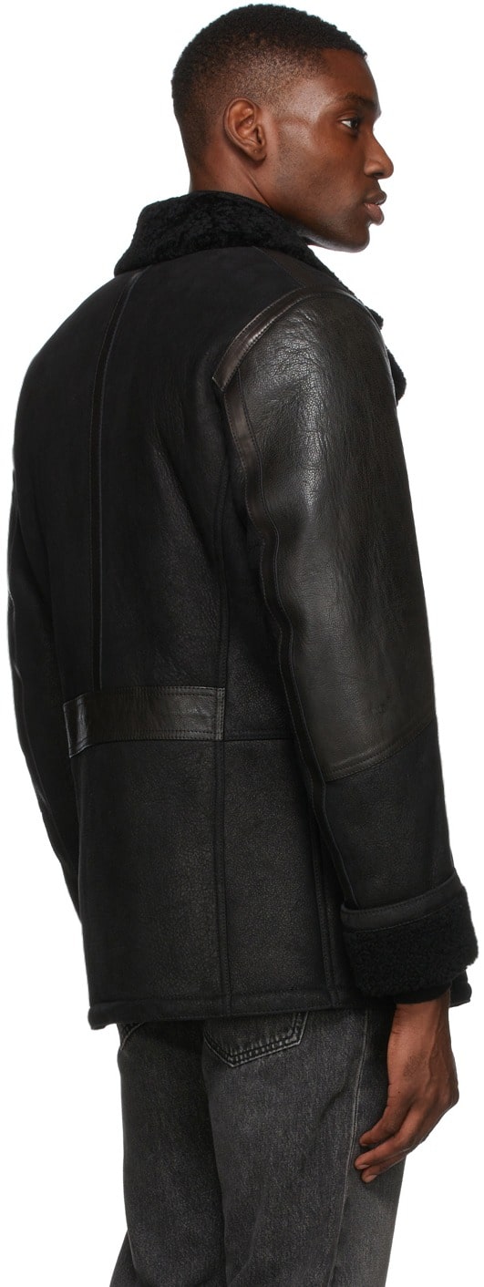 Men's Sheepskin Leather Jacket In Black