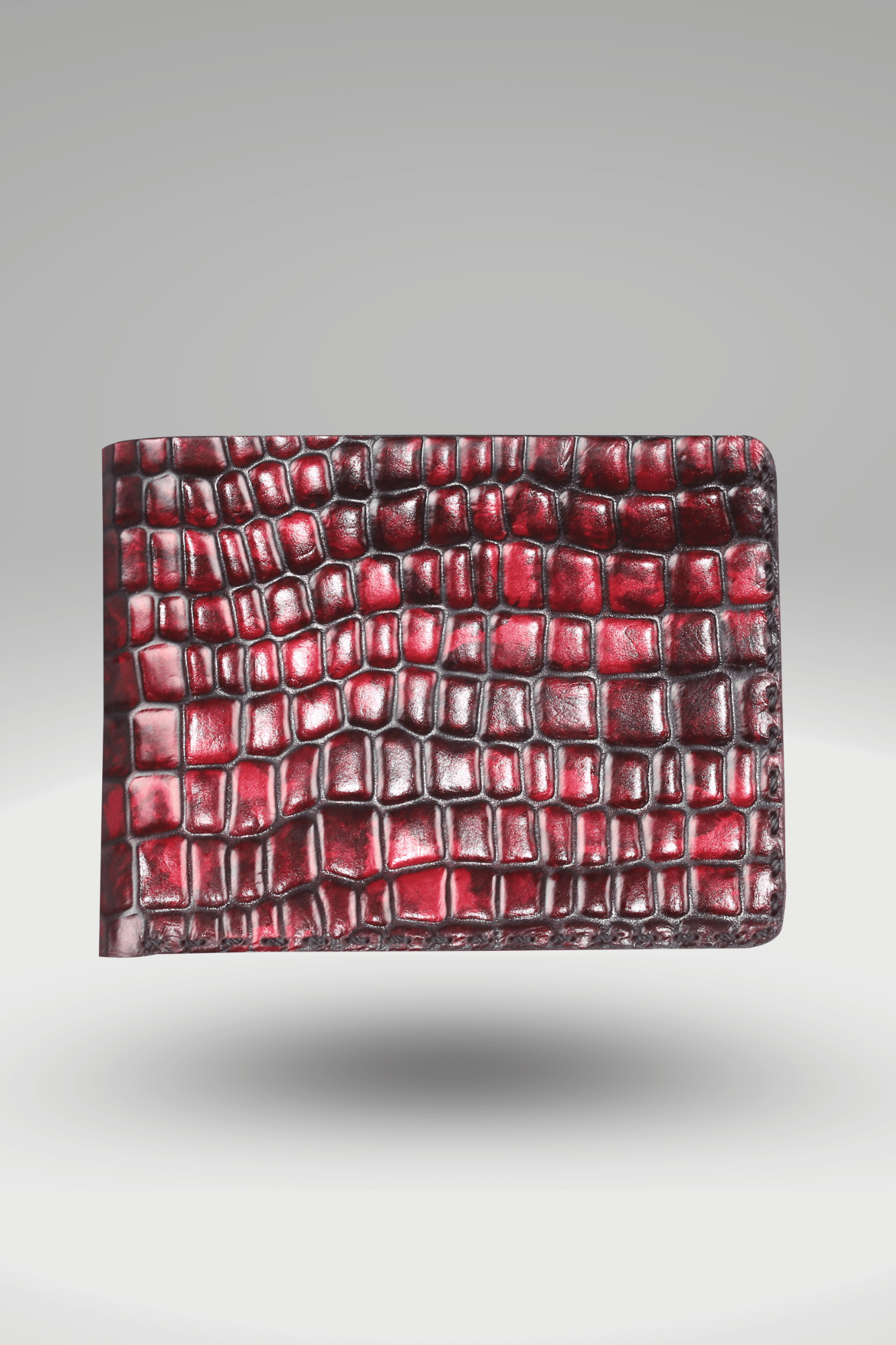 Men's Cubic Crocodile Textured Genuine Cowhide Leather Wallet In Maroon
