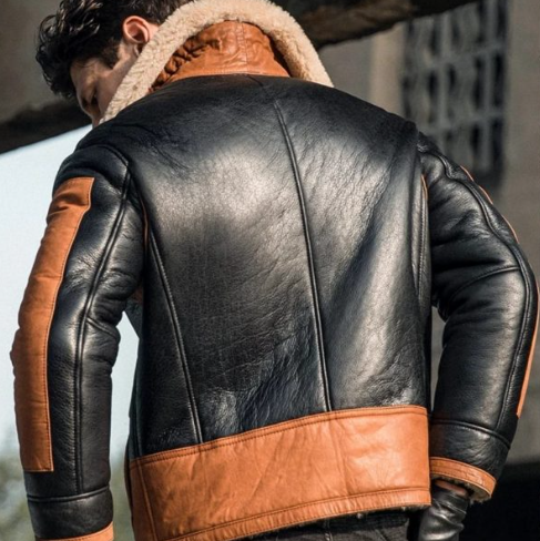 Men's Aviator Fur Sheepskin Jacket In Black & Brown