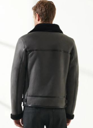 Men's Aviator Fur Sheepskin Jacket In Gray
