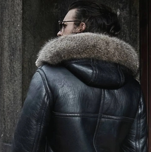 Men's Shearling Aviator Parka Leather Jackets In Black