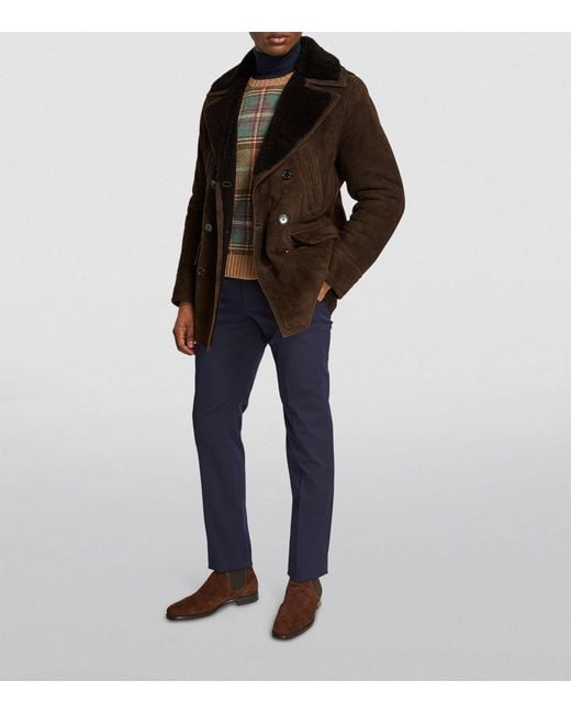 Men's Suede Leather Sheepskin Blazer In Brown