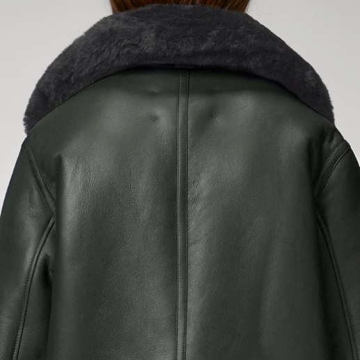 Women's Sheepskin Bomber Biker Leather Jacket In Khaki