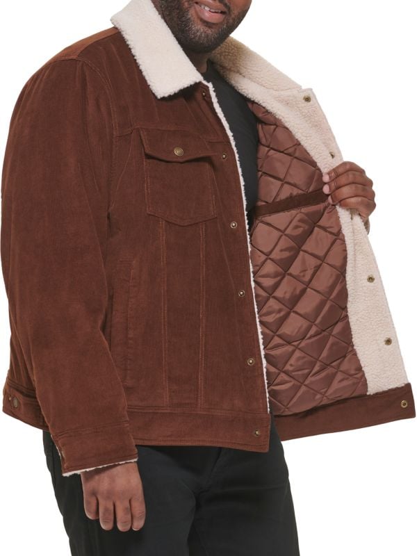 Men's Sheepskin Trucker Leather Jacket In Brown