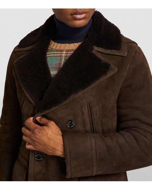 Men's Suede Leather Sheepskin Blazer In Brown
