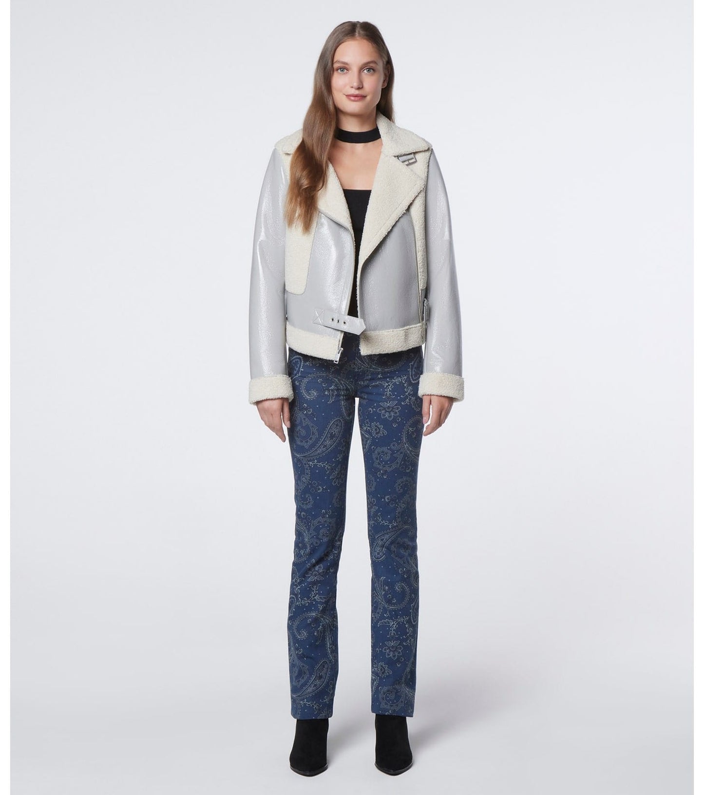 Women's Shearling Leather Jacket In Pearl Blue
