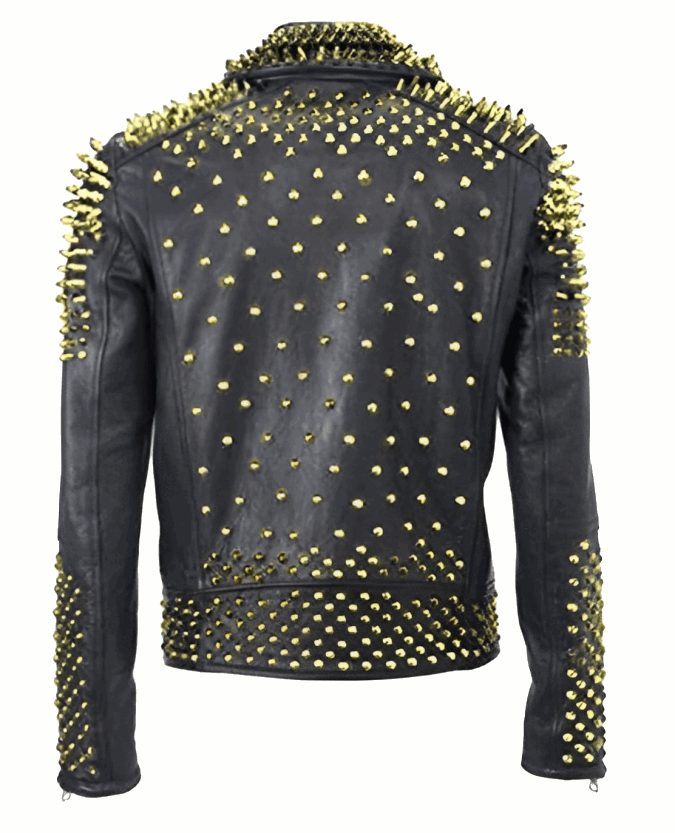 Men's Studded Black Biker Leather Jacket