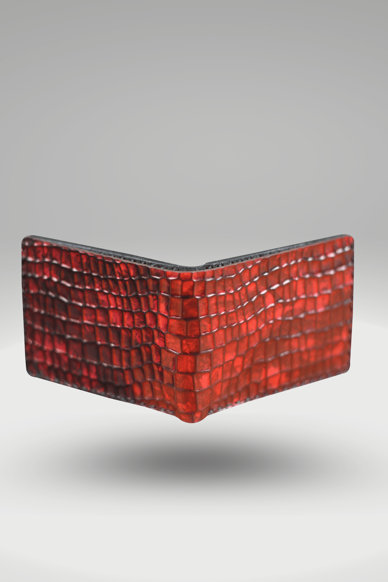 Men's Cubic Crocodile Textured Genuine Cowhide Leather Wallet In Maroon