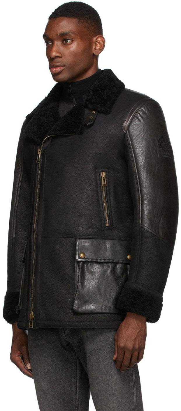 Men's Sheepskin Leather Jacket In Black