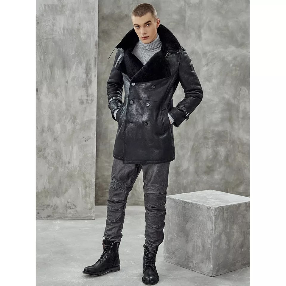 Men's Shearling Coat In Black