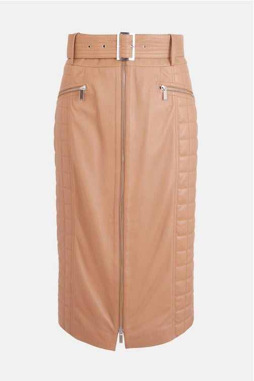 Women's Beige Quilted Leather Skirt
