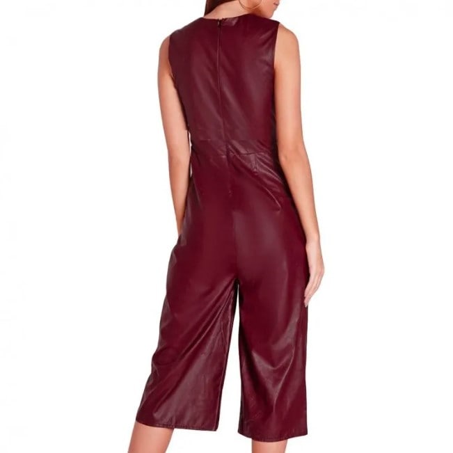 Women's Leather Jumpsuit In Maroon
