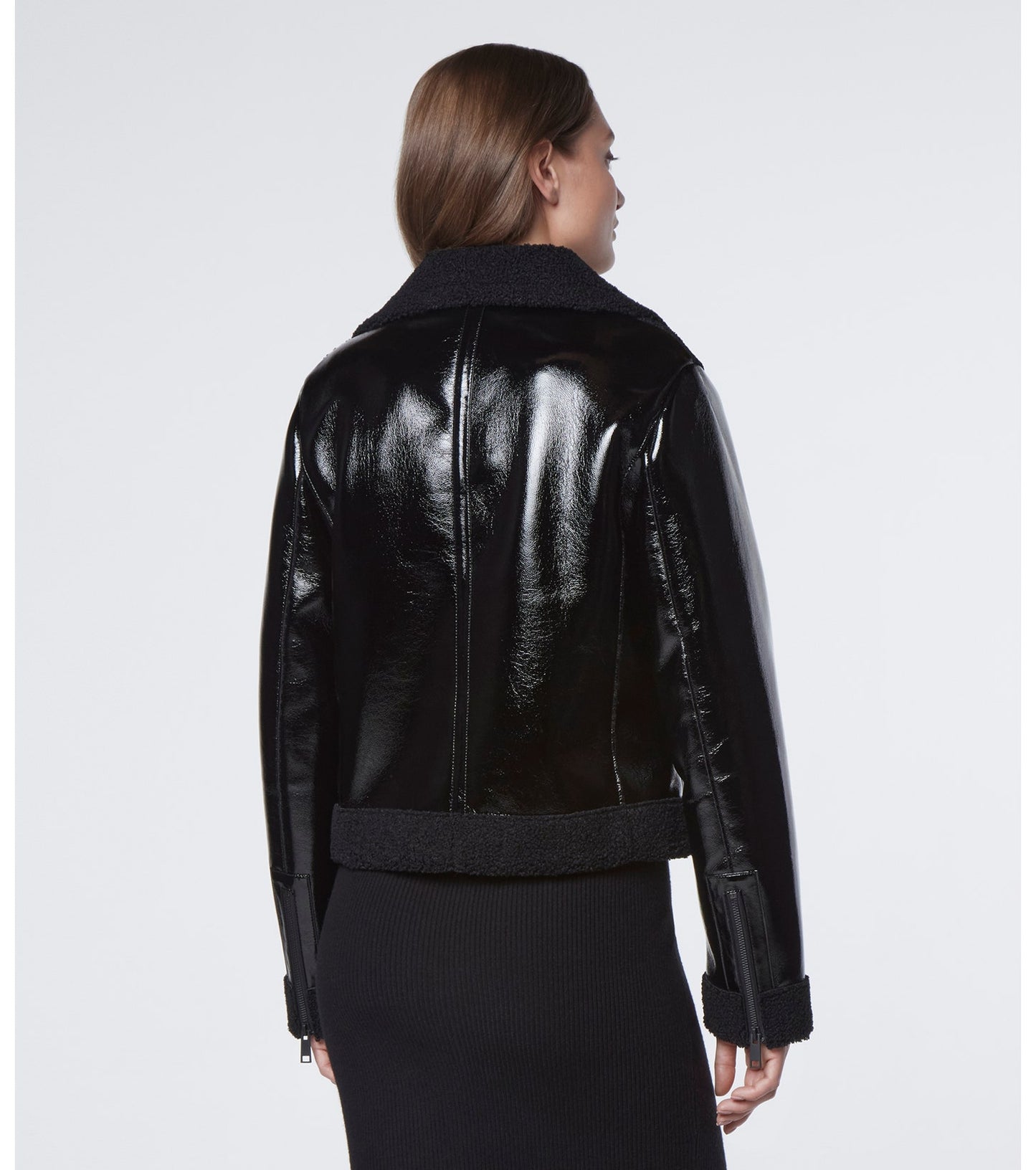 Women's Shearling Biker Leather Jacket In Black