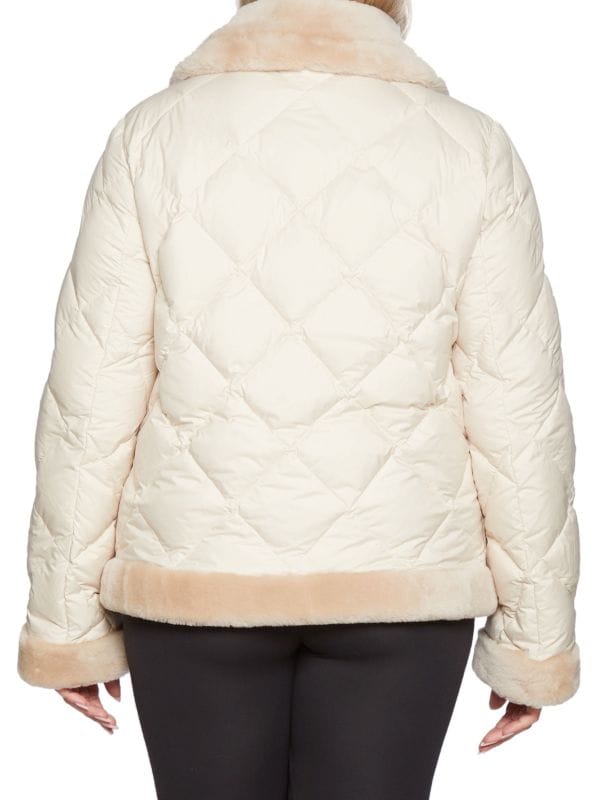 Women's Shearling Leather Puffer Jacket In Beige