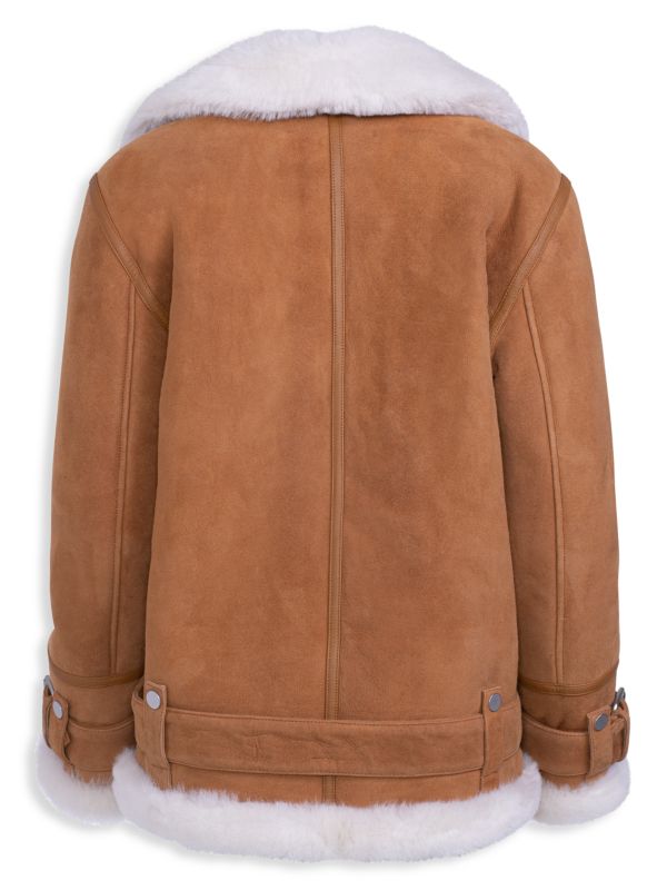Women's Suede Leather Shearling Jacket In Brown