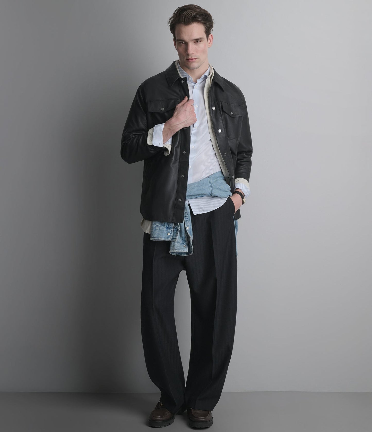 Men's Black Lambskin Leather Shirt - Arcane Fox