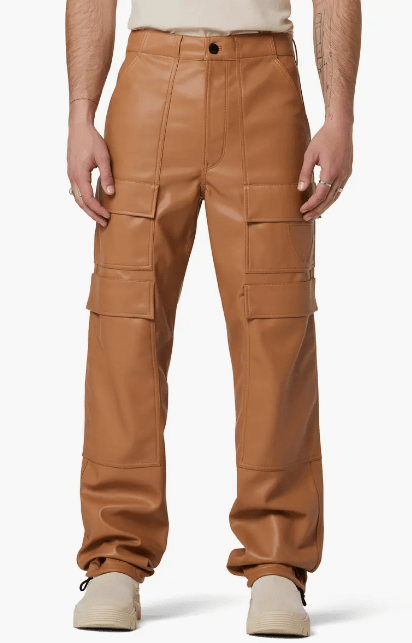 Men's Leather Cargo Pant In Brown