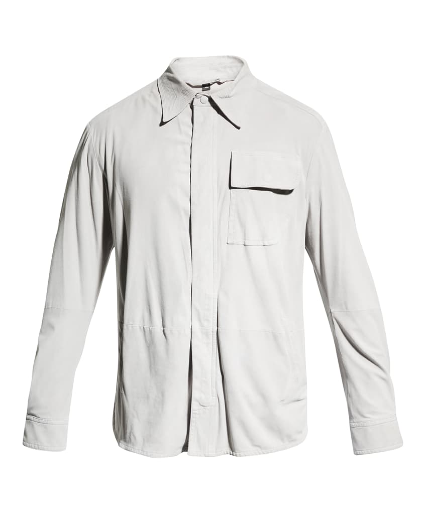 Men's White Leather Shirt In Full Sleeve