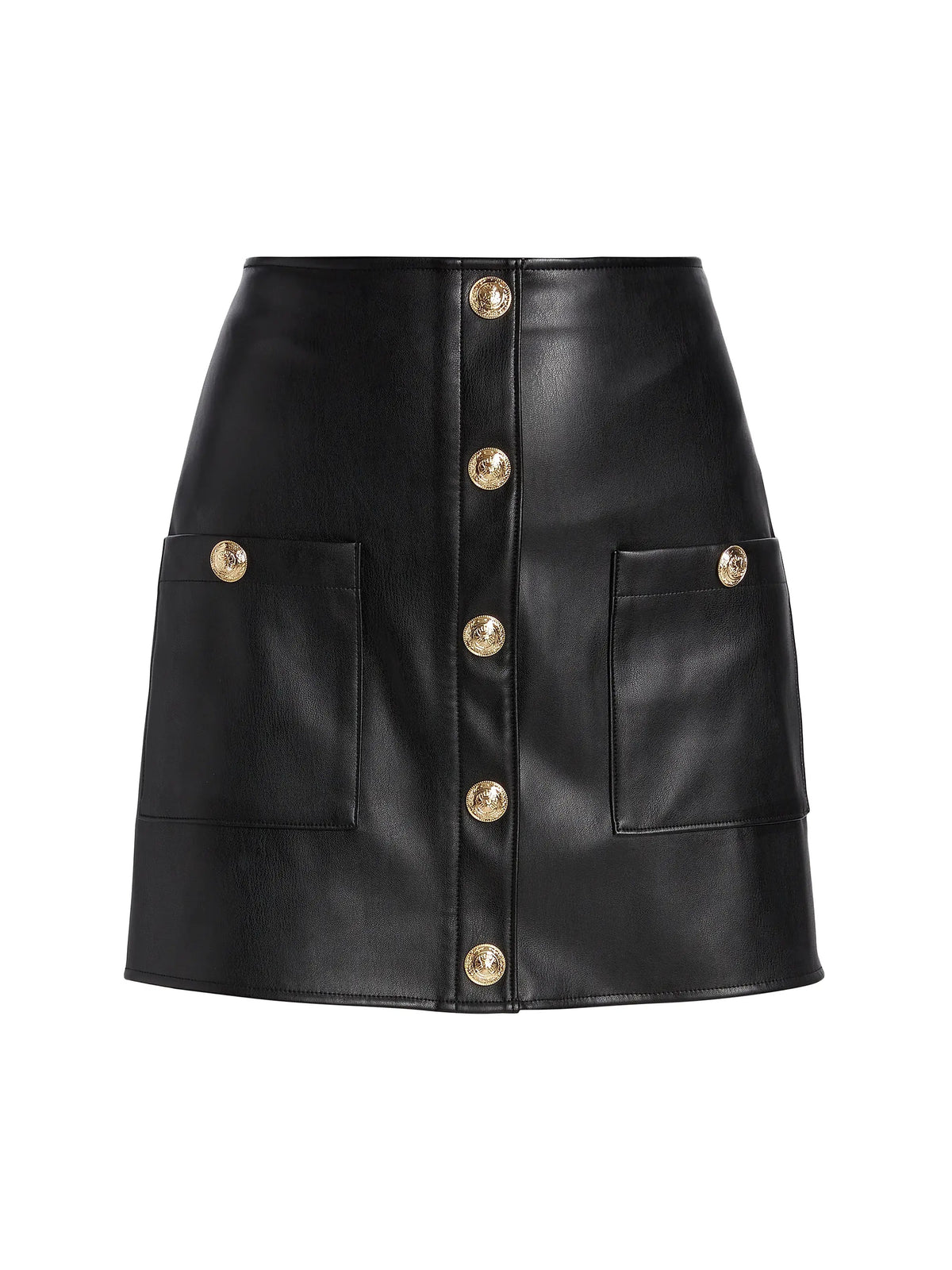 Women's Black Mini Leather Skirt With Buttons