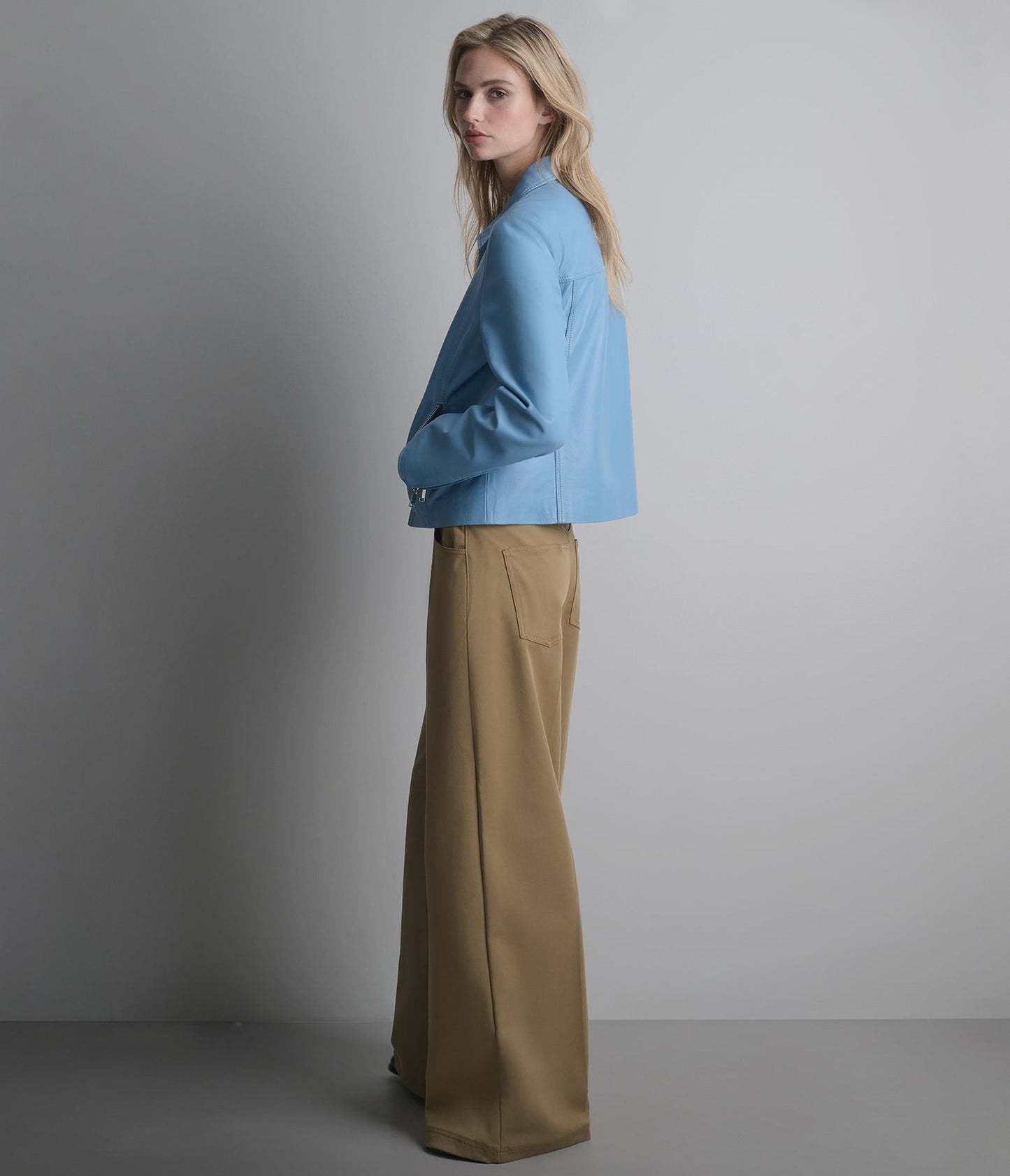 Women's Scuba Sky Blue Leather Jacket