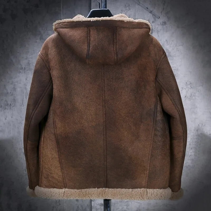 Men's B3 Shearling Hooded Leather Jacket In Dark Brown - Arcane Fox