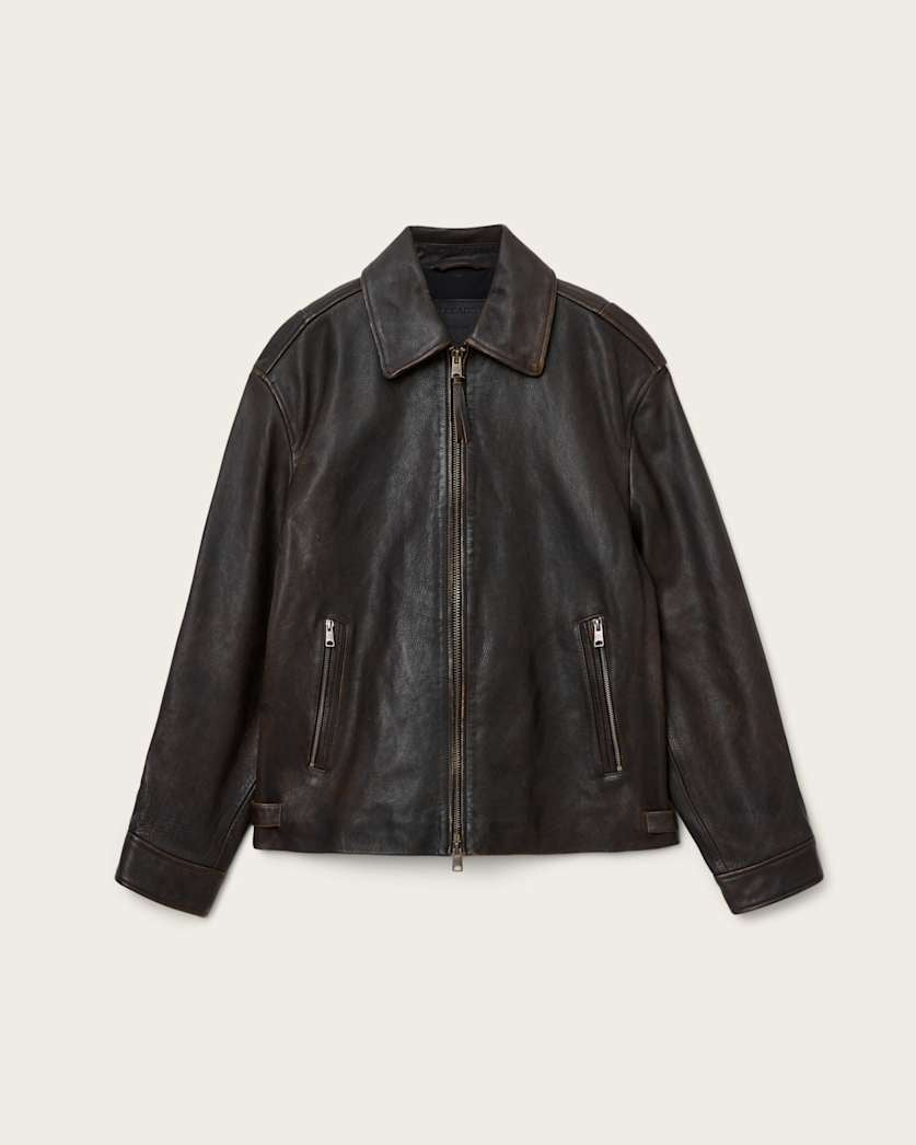 Men's Coffee Brown DIstressed Biker Leather Jacket