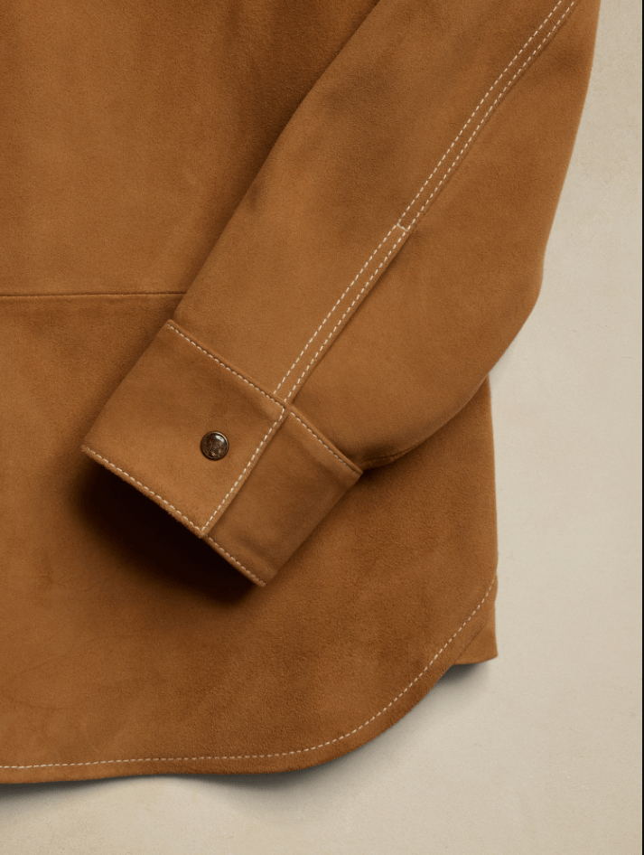 Men's Full Sleeve Suede Leather Shirt In Brown