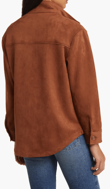 Women's Suede Trucker Leather Shirt In Brown