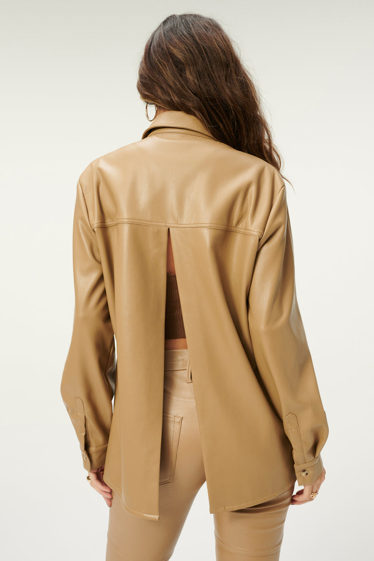 Women's Trucker Leather Shirt In Tan Brown