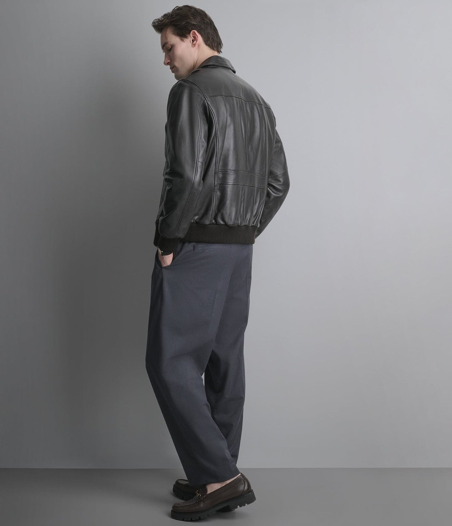 Men's Black Harrington Bomber Leather Jacket - Arcane Fox