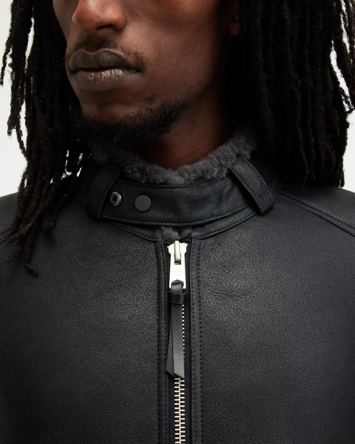 Men's Black Shearling Leather Jacket - Arcane Fox
