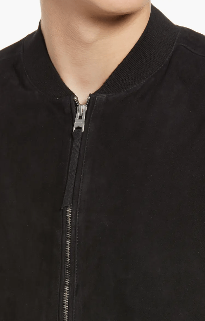 Men's Black Suede Leather Bomber Jacket