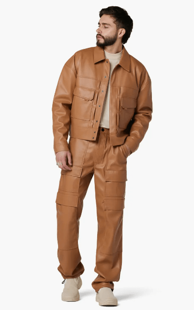 Men's Leather Cargo Pant In Brown