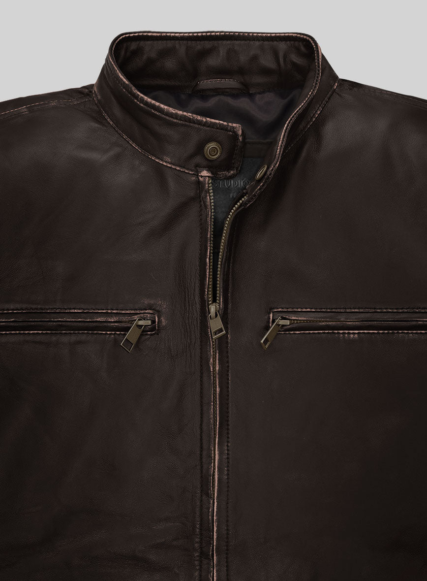 Men's Motorcycle Vintage Leather Jacket In Coffee Brown
