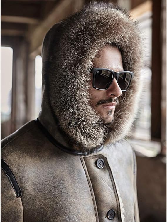 Men's Shearling Parka Leather Jackets In Tan Beige
