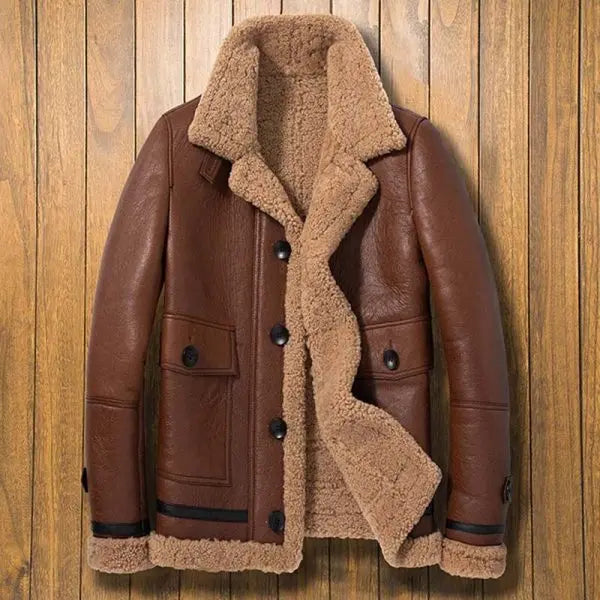 Arcane Fox - Men's Sheepskin B3 Aviator Leather Jacket In Brown