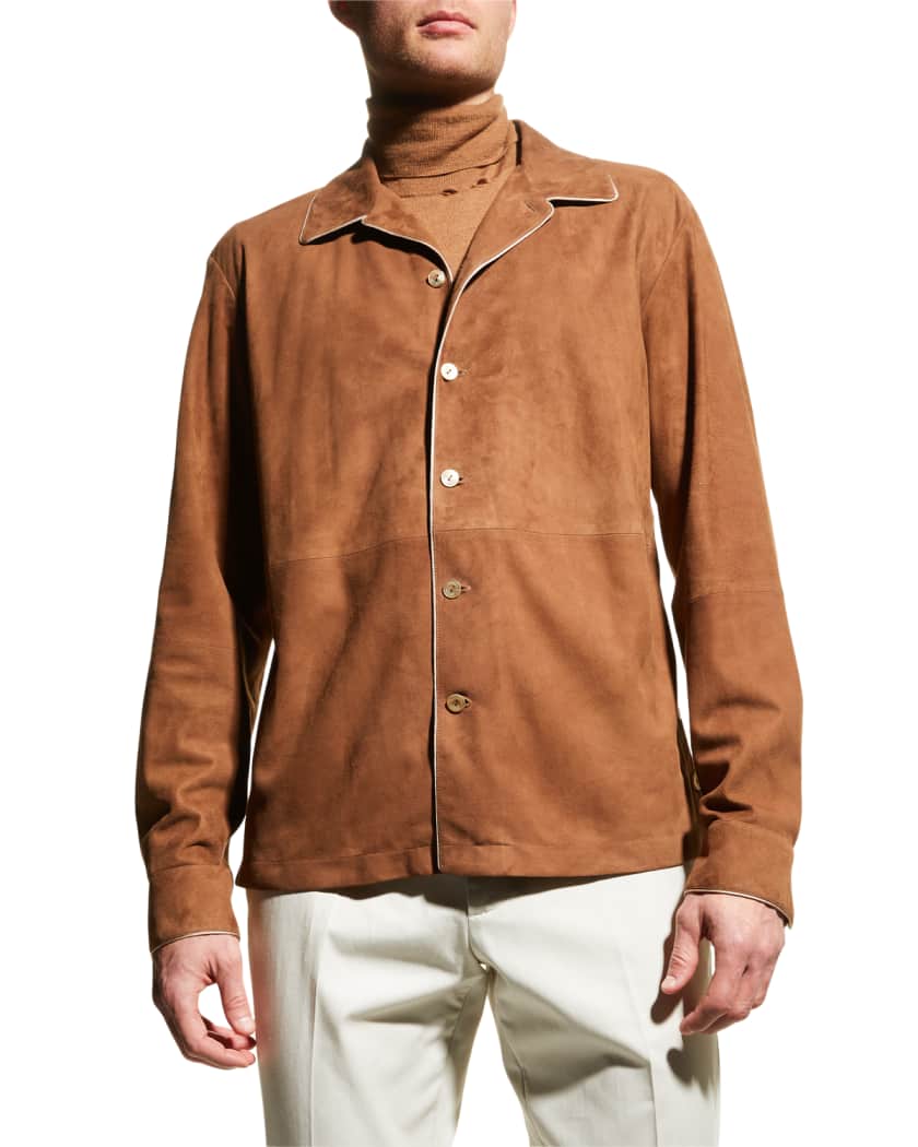Men's Suede Leather Shirt In Brown