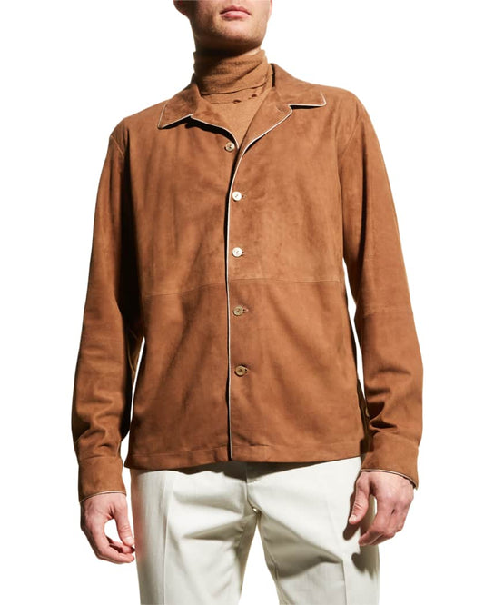 Men's Suede Leather Shirt In Brown
