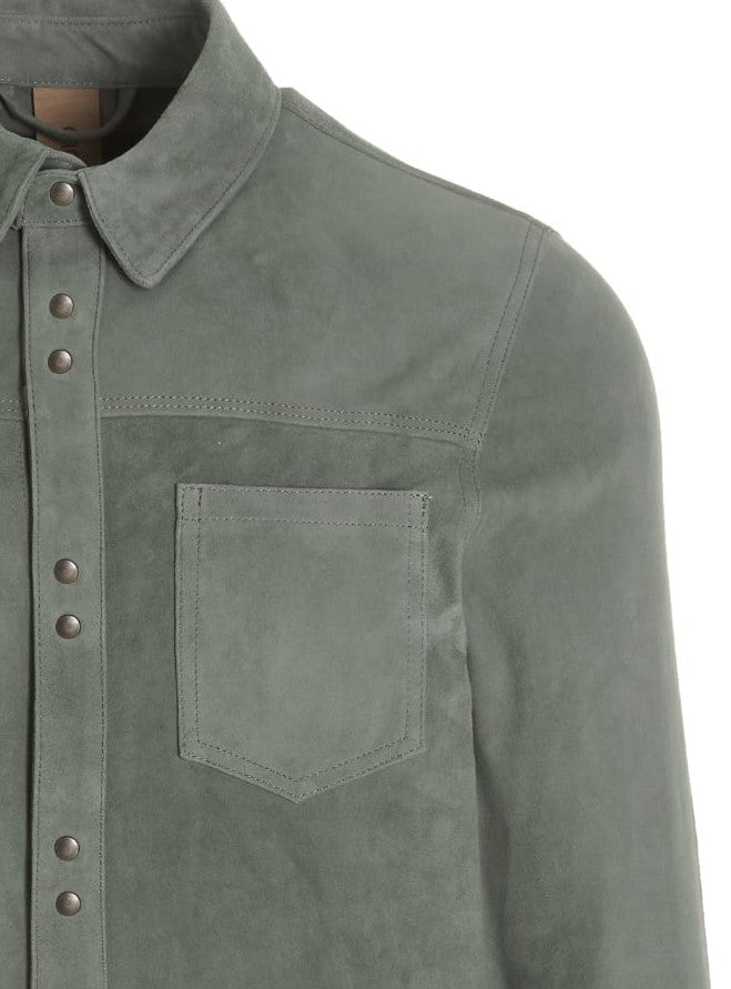Men's Suede Leather Shirt In Smoke Gray