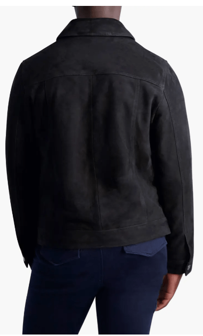 Men's Suede Leather Trucker Jacket In Black