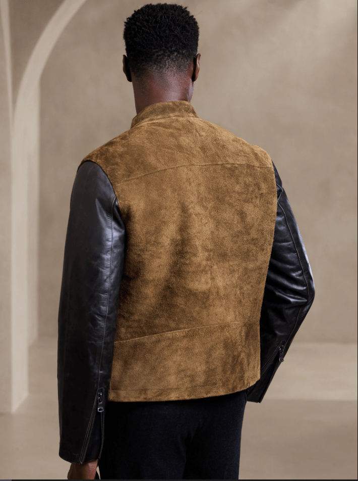 Men's Suede Motorcycle Leather Jacket In Brown
