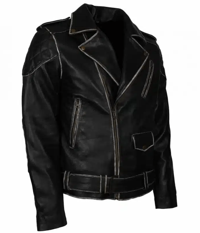Men's Vintage Biker Leather Jacket In Black
