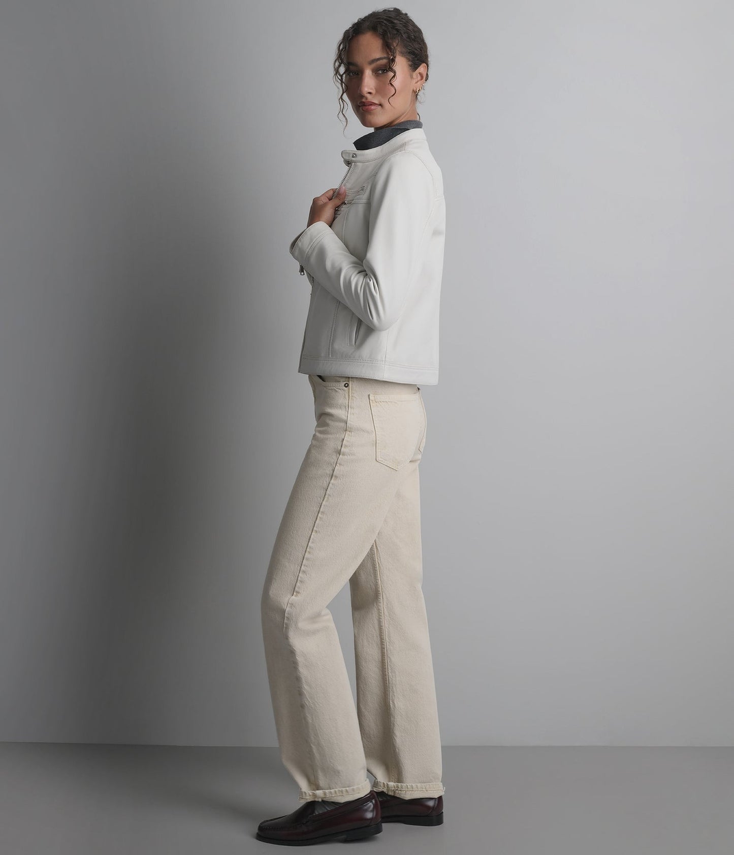 Women's Biker White Cafe Racer Leather Jacket